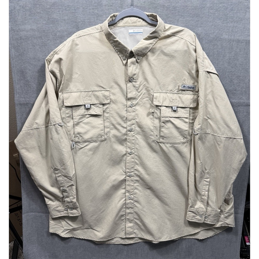 Columbia PFG Fishing Shirt Mens Size XXXL PFG Bahama II Solid Tactel Nylon Tan